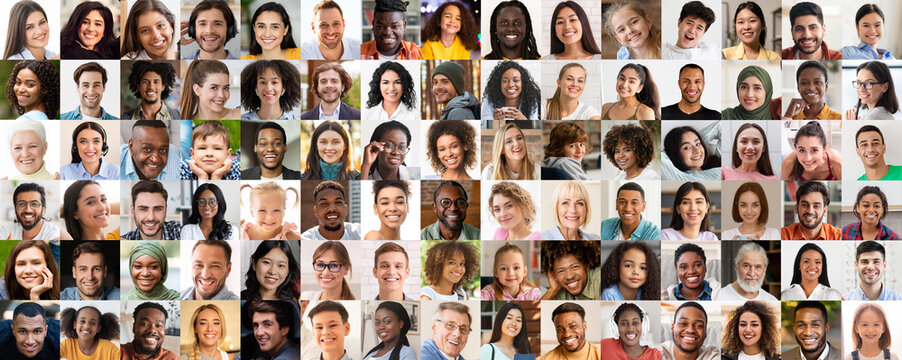 Array of diverse faces in a collage format