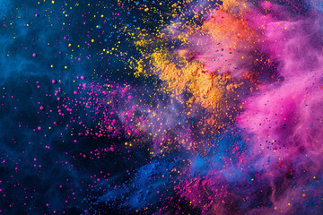 A vibrant color splash of Holi powder creating a mesmerizing and abstract background with space for text 