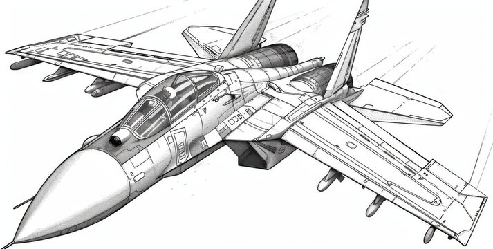 recommend clip art: coloring page for kids, F19 fighter jet in the style of futuristic military aircraft design, cartoonish and minimalistic with clean lines, thick line art, no shading, white background, low detail