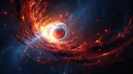 Obraz premium An illustration cosmic journey through a psychedelic galaxy, filled with swirling nebulae, celestial bodies, and pulsating colors