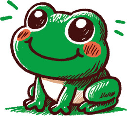 Fototapeta premium child's drawing of cute cartoon frog with colored pencils