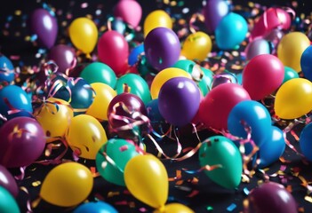 'dark confetti background. balloons Happy concept. birhtday Vibrant colourful blue balloon concept birthday party celebration decoration fun vector holiday helium co'