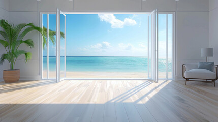 Beautiful Home Interior: White Living Room with Ocean View, Tropical House Design