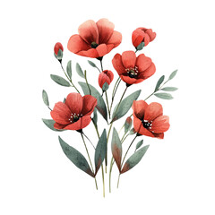 red flowers bouquet vector illustration in watercolor style