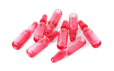 Glass ampoules with liquid isolated on white