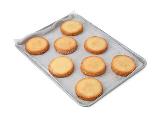 Tray with tasty sugar cookies isolated on white