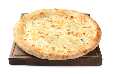 One delicious cheese pizza isolated on white