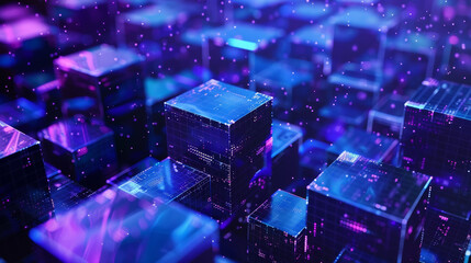 Fototapeta premium A cityscape of blue cubes with a purple hue