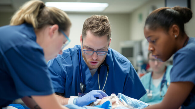 Medical staff assisting with a tracheostomy procedure, ensuring the patient's airway remains open and secure. Mercy and care, responsibility, respect, teamwork