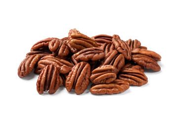 Pile of tasty pecan nuts isolated on white
