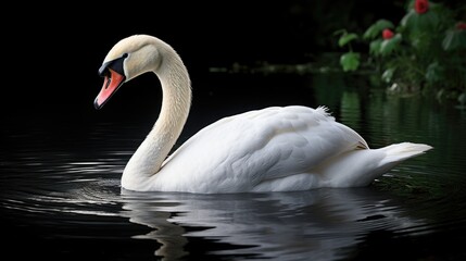 A picture highly detailed and realistic portrait of a graceful and elegant swan gliding on a tranquil lake
