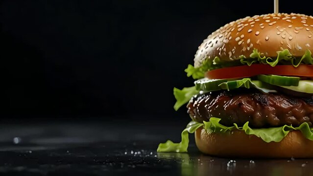hamburger on black background