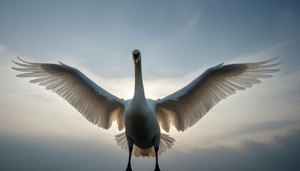 A Swan With Its Wings Outstretched Creating A Str Upscaled 3