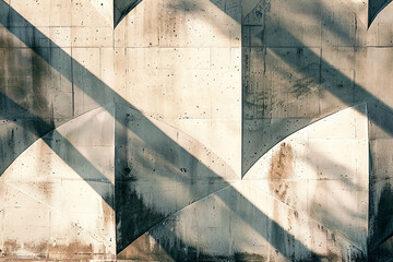 Abstract geometric shapes casting bold shadows under a midday sun, creating a dynamic pattern on a textured background 