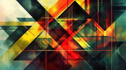 Abstract geometric composition with colorful overlays