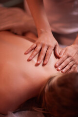 Fototapeta na wymiar Ayurveda Back Massage with aromatherapy essential oil