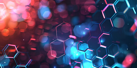 A colorful hexagon background with a blue and orange hexagon pattern