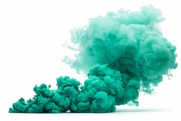 vibrant green smoke bomb detonating billowing cloud isolated on white