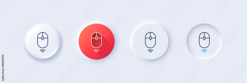 Poster scroll down mouse line icon. neumorphic, red gradient, 3d pin buttons. scrolling screen sign. swipe 