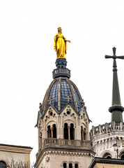 Golden Mary Cross Basilica Notre Dame  de Fourviere Lyon France - 800597526