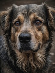 Canine subject dominates frame, with central blur obscuring facial details. Ears, erect, fuzzy, display mix of light, dark fur. Furs texture distinct, with varying shades forming natural pattern.