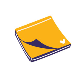 Yellow note stick notepad with curled corner vector illustration. Memo