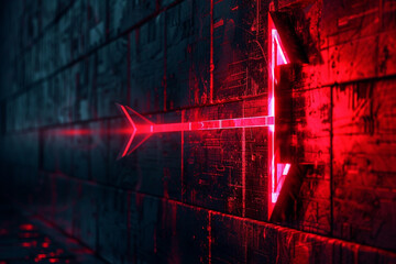 Abstract visualization of a vibrant red arrow piercing through a wall of darkness, illuminating the path of relentless pursuit  