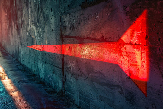 Abstract visualization of a vibrant red arrow piercing through a wall of darkness, illuminating the path of relentless pursuit  