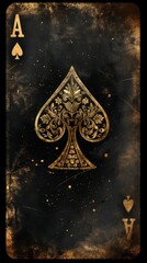 Vintage ace of spades card with golden floral design