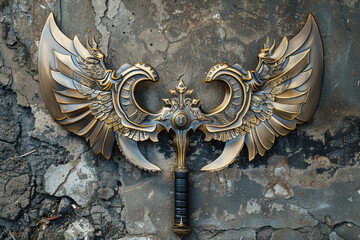 Angelic avenger's divine battle axe, smiting evil with righteous fury.