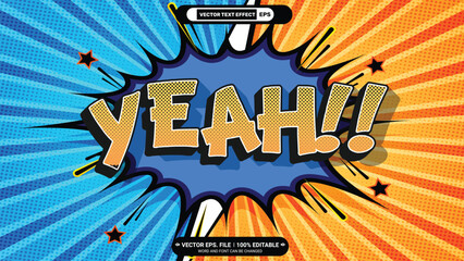 Editable 3d yeah comic style vector text effect