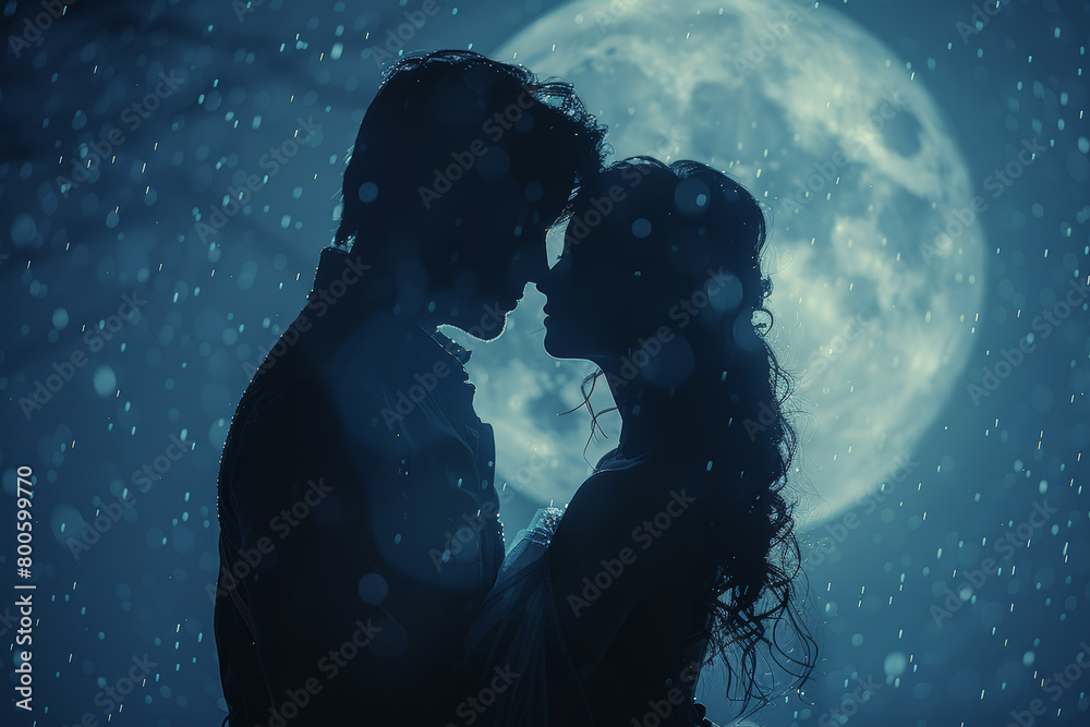 Poster dancing in the moonlight, lost in each other's arms, swept away by the magic of the moment. concept 