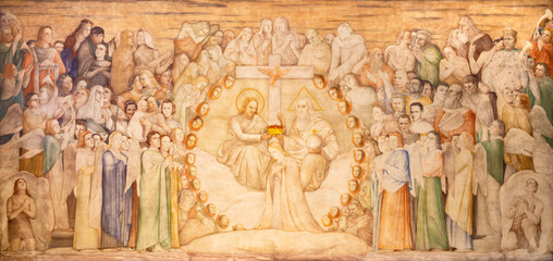 MILAN, ITALY - MARCH 6, 2024: The fresco of Coronation of Virgin Mary in the church Chiesa dei...