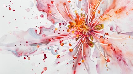 Bright stamen emerge from the center, watercolor painting on a white background