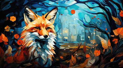 a image vibrant illustration portraying a charismatic fox in its natural habitat