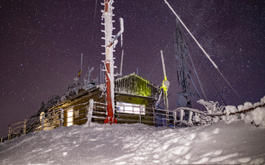 Weather Station in the night. Ceahlau Toaca, Romania