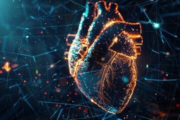 AI driven echocardiogram identifying heart cancer close up on digital heart model  