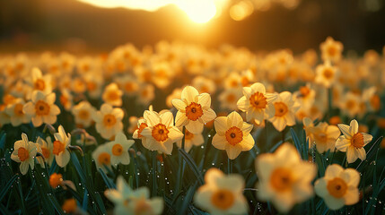 A vibrant field of daffodils heralding the arrival of spring - obrazy, fototapety, plakaty