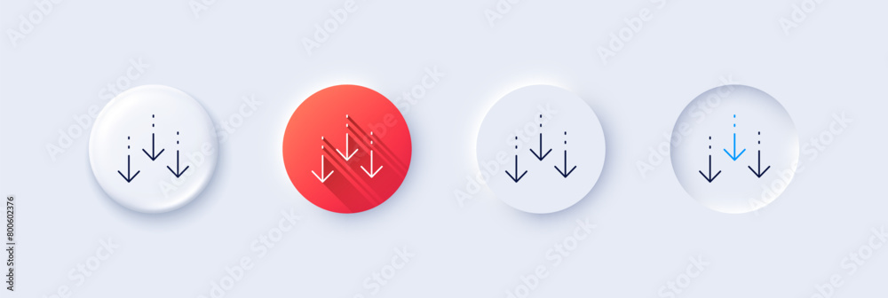 Poster scroll down arrow line icon. neumorphic, red gradient, 3d pin buttons. scrolling screen sign. swipe 