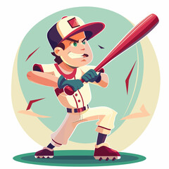 A cartoon baseball player is swinging a bat at a ball