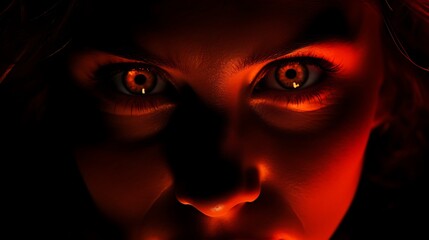 Naklejka premium silhouette of person looking into camera with eyes glowing red