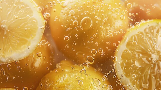 Closeup view ripe yellow lemon fruits with drop water. Generated AI image