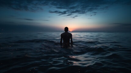 Obraz premium silhouette of a person in the sea