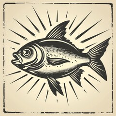 Fototapeta premium A traditional fish illustration, etched with skill to evoke a sense of old-world charm and simplicity