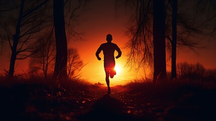 silhouette of person running outdoors in the sunset