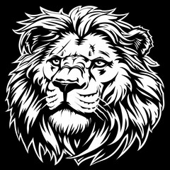 Fototapeta premium Artistic rendering of a lion's face with expressive features in monochrome style