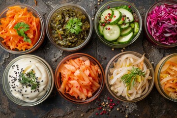 Fermented foods and drinks: kimchi, pickles, sauerkraut, miso soup, kombucha, yogurt, kefir