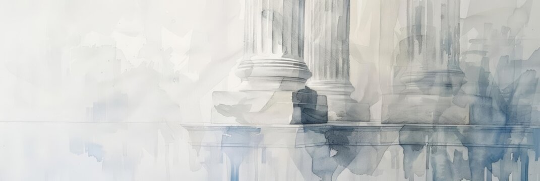 The column anchors the delicate structure, watercolor painting on a white background