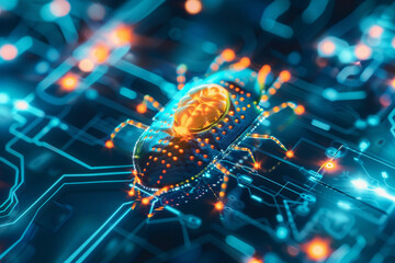 Alert on antivirus software detecting and neutralizing network bugs ensuring computer and identity protection 