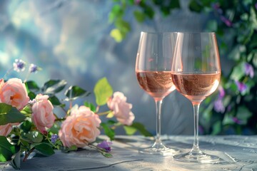 Glasses of rose wine on the table